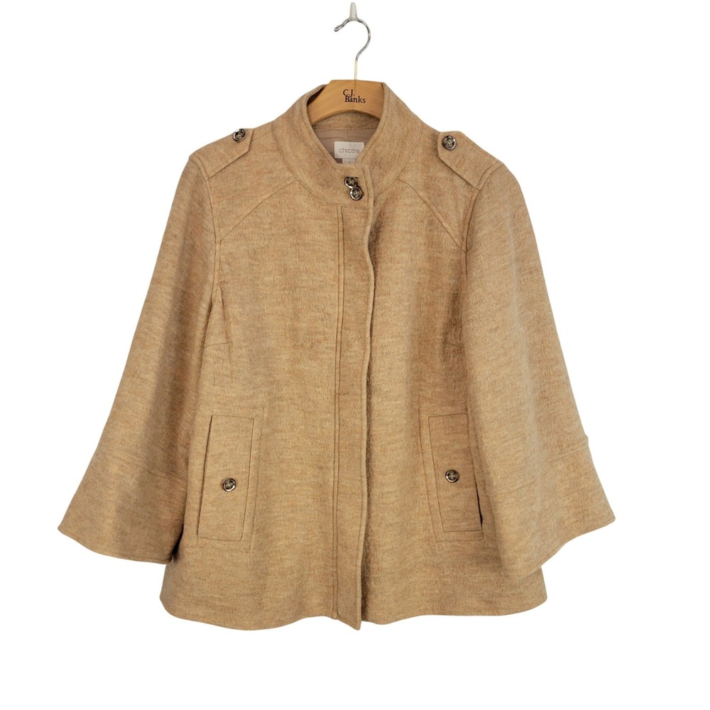 Chico's Wool Jacket Bell Sleeves Camel Tan Size 3/US 16/Extra‎ Large Minimalist